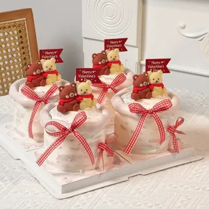 Set da 6 simpatici orsetti fiocco scozzese rosso topper per torta festa San Valentino