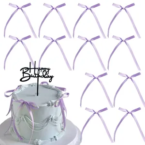 Set di fiocchi in nastro viola e topper per torta di buon compleanno per feste.