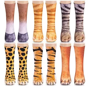 3D animal paw socks, funny novelty mid-calf socks with realistic prints for adults.