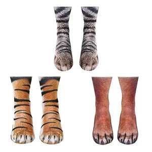 Funny 3D Animal Paw Print Mid Calf Socks Novelty Cartoon Cat Dog Tiger Foot Cute Cotton Blend Unisex Socks
