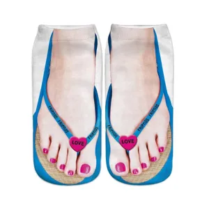 Funny 3D print flip flop socks with manicure toes cute novelty socks for women daily wear