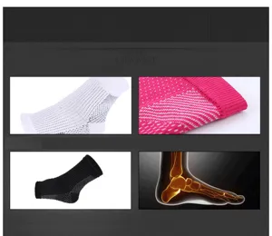 Detail view of breathable compression ankle sleeves, solid color sports support socks for feet.