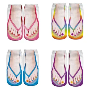 3D novelty funny flip flop socks with realistic painted toenails, casual ankle socks.