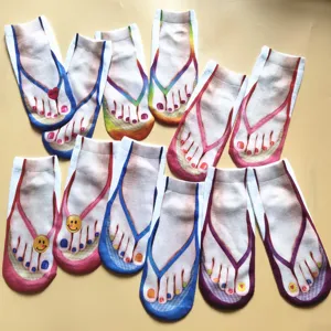 3d flip flop socks funny toe nail art printed novelty cute casual short socks for women