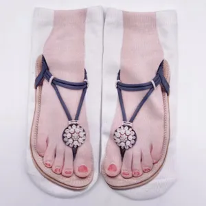 Funny 3D flip flop socks with nail art realistic printed cotton novelty casual crew socks
