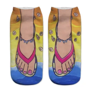 3D funny novelty print socks fake barefoot flip flop anklet ankle low cut short socks