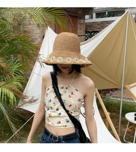 Sommer breiter Rand Strohhut handgemacht gewebt Outdoor Strand Sonnenschutz Damenhut.