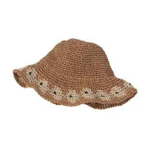 Damen Sommer geflochtener Strohhut, breite Krempe Sonnenschutz Strandhut für Outdoor Urlaub.