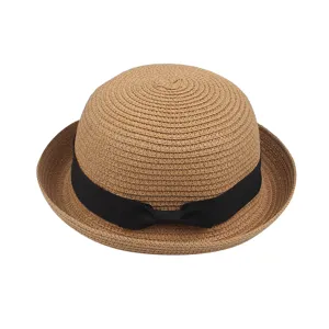 Women's summer straw hat Korean style cute dome rolled brim bowknot casual sun hat for travel