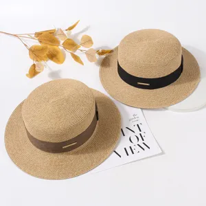 Chapeau de paille femme été chapeau de soleil plat français plage vacances protection