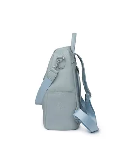 Women's casual fashion backpack daily commute light blue leather shoulder bag travel daypack