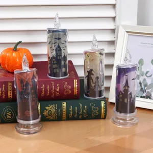 Halloween LED simulation candle lights spooky castle witch patterns party decor props