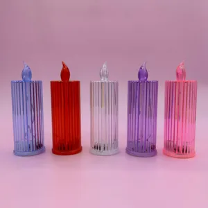 Bougies électroniques LED transparentes colorées au design cylindrique strié pour déco d'ambiance