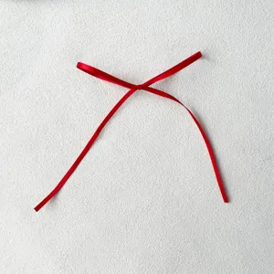 Close-up detail of a delicate red ribbon bow, perfect for minimalist cake and bakery decor.