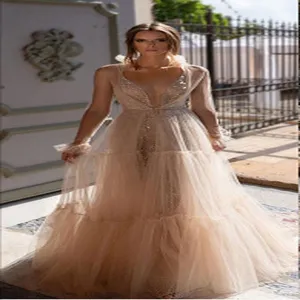 Sexy deep V sequin tulle long maxi dress evening gown for women elegant party wear.