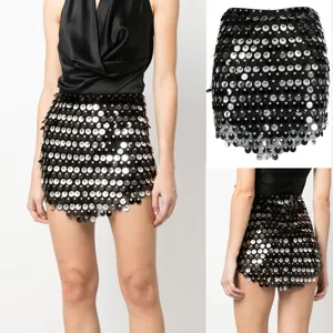 Women Sexy Bodycon Mini Skirt Embroidered Sequin Glitter Party Clubwear European American Style Black Skirt