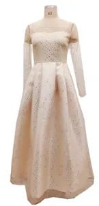 Abito da sera lungo champagne a maniche lunghe con paillettes elegante da donna formale