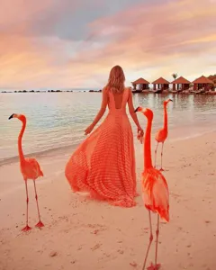 Detailed view of women deep v-neck mesh vacation maxi dress, elegant beach party wear.