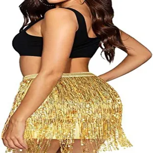 Gold sequin fringe mini skirt with black crop top for club party fashion wear