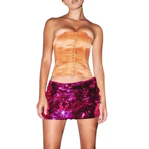 2023 handmade sequin mini skirt detail view, sexy party clubwear outfit with matching top.