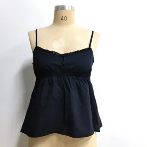 Elegant black V-neck lace trim camisole top, lightweight summer casual daily sleeveless shirt.