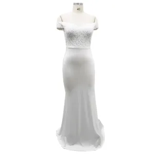 White off-shoulder lace bodice mermaid long evening dress for women party formal wear
