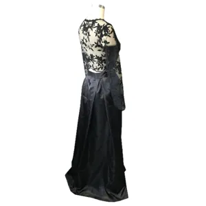 Black lace mesh embroidery two-piece party evening dress gown elegant women apparel