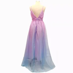 Elegantes Chiffon Maxikleid mit Farbverlauf, rückenfreies Strandkleid für Damen Sommer.