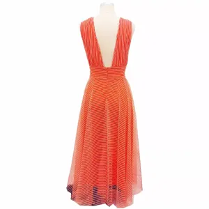 Sexy deep V neck striped mesh maxi dress for women elegant sleeveless resort summer long dress