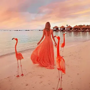 Orange deep V sleeveless mesh maxi dress for women elegant beach vacation long dress