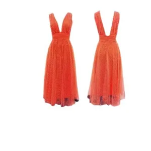 Sexy deep V-neck mesh resort maxi dress, elegant orange striped sleeveless long dress for women.