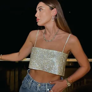 Women sparkling sequin camisole crop top sexy backless party clubwear summer sleeveless.