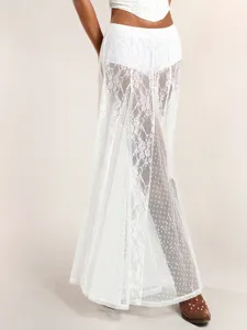 Elegant white lace patchwork low-waist bodycon maxi skirt for stylish women apparel