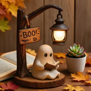 Lanterna da Letto Fantasma di Halloween Statuetta in Resina Con Luce Notturna Retrò Ornamento da Scrivania Per Decorazione Domestica