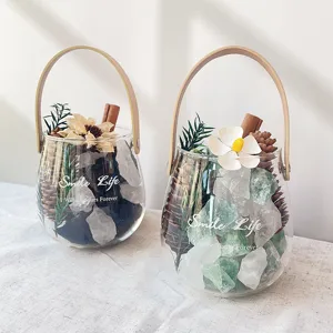 Tasse diffuseur d'arôme en verre avec pierres de cristal et fleurs séchées cadeau déco.