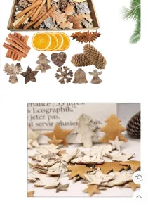 Kerst natuurlijke DIY materiaalpakket met dennenappels, kaneelstokjes en houten plakjes.