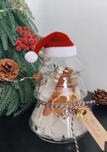 Caja de regalo difusor de piedra de aromaterapia de cristal de Navidad con gorro de Papá Noel.