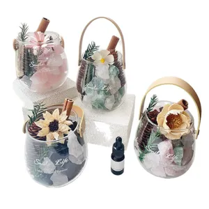 Diffuseur d'aromathérapie en pierre de cristal sans flamme ensemble de pots en verre fleurs séchées
