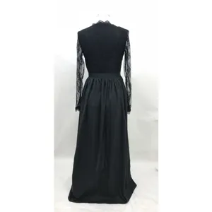 Detailed back view of elegant black lace long sleeve evening dress for women.