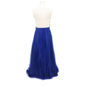 Women Sexy V-Neck Sleeveless Sequin Embroidery Mesh Maxi Dress Elegant Long Evening Party Gown