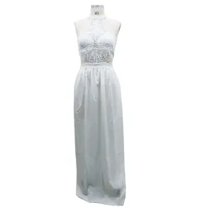 White halter neck lace maxi dress for women elegant evening party long gown wedding guest.