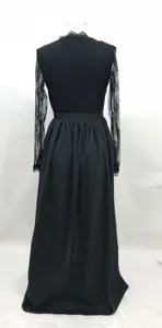 Black lace long sleeve dress back detail view, elegant evening wear fabric closeup.