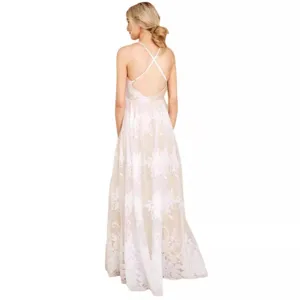 Sexy rückenfreies Netz besticktes langes Kleid, elegante Träger Party Maxikleid Hauptansicht