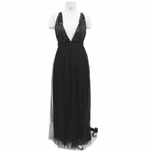 Black sequin deep V tulle maxi dress elegant evening party gown for women charm style