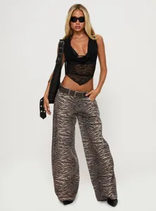 Sexy lace halter top and animal print pants set for women, perfect for summer fashion party wear.