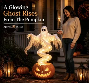 Glowing 51 inch swirling ghost rising from pumpkin Halloween yard lamp with remote