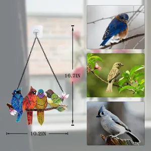 Dimensions détaillées de l'attrape-soleil quatre oiseaux en acrylique pour fenêtre