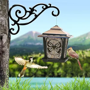 Hängende Wandhalterung aus schwarzem Eisen mit Schnörkel-Design für Garten-Vogelfutterhaus