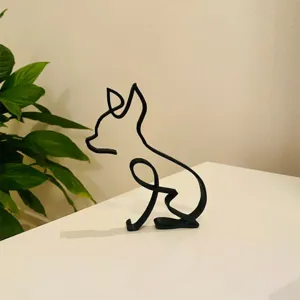 Minimalistische schwarze Metall-Hunde-Drahtskulptur Chihuahua Silhouette Kunst Deko
