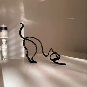 Minimalistische schwarze Katze Drahtskulptur Kunstwerk für Heim- und Bürotischdekoration